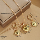 Glossy Gold Plated Metal Love Heart Dangle Earrings Set -