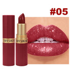Pearlescent Pink Glitter Velvet Lipstick Metallic Waterproof Long Lasting Matte Shimmer Diamond Lipstick Women Makeup Cosmetic -