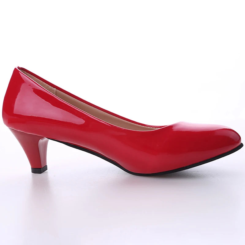 New Women's Shoes On Heels Elegant Medium High Heeled Ladies Pointed Toe Fashion Pumps For Woman Office Black White Red -