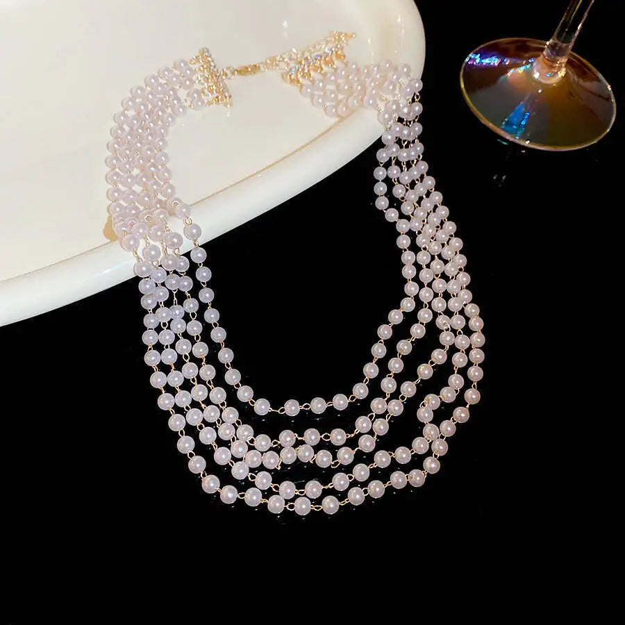 Multi-Layer Pearl Choker Necklace -