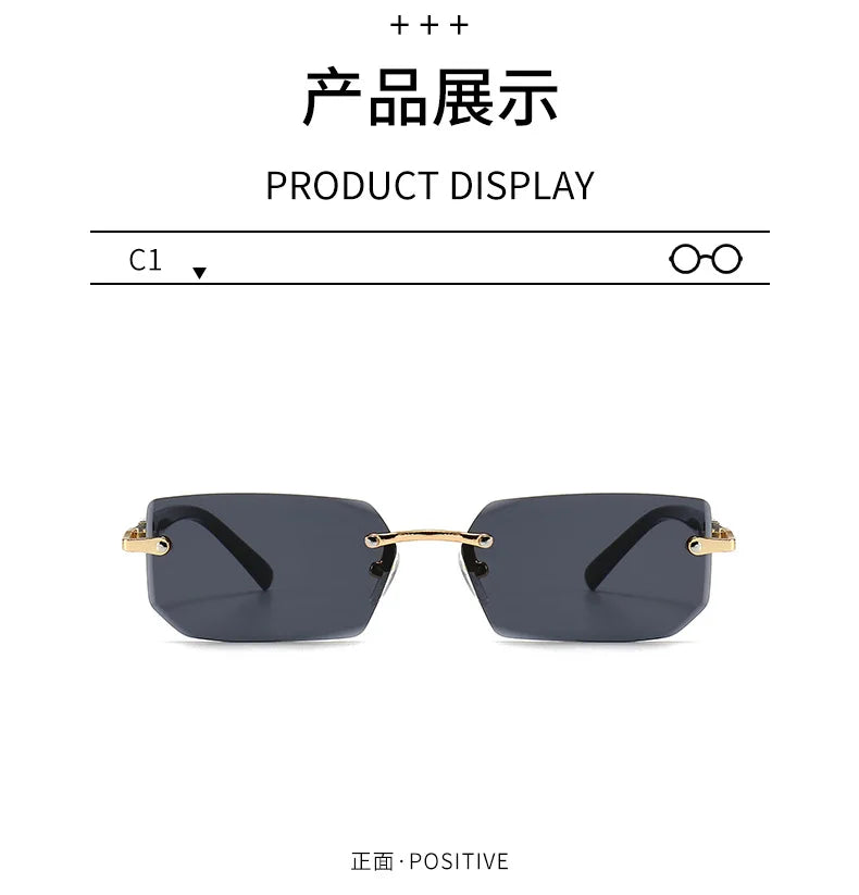 Rimless Sunglasses Rectangle Fashion Popular Women Men Shades Small Square Sun Glasses For Female Male Summer Traveling Oculos -