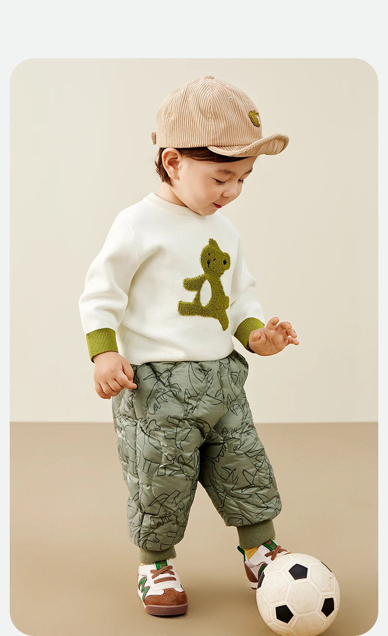 Keep your kids cozy and protected with these new style three-proof high-waisted warm down trousers—perfect for boys and girls on chilly days! -