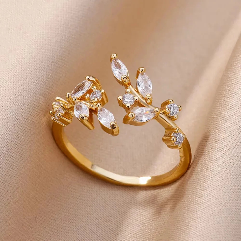 Gold Plated Stainless Steel Crystal Rings -