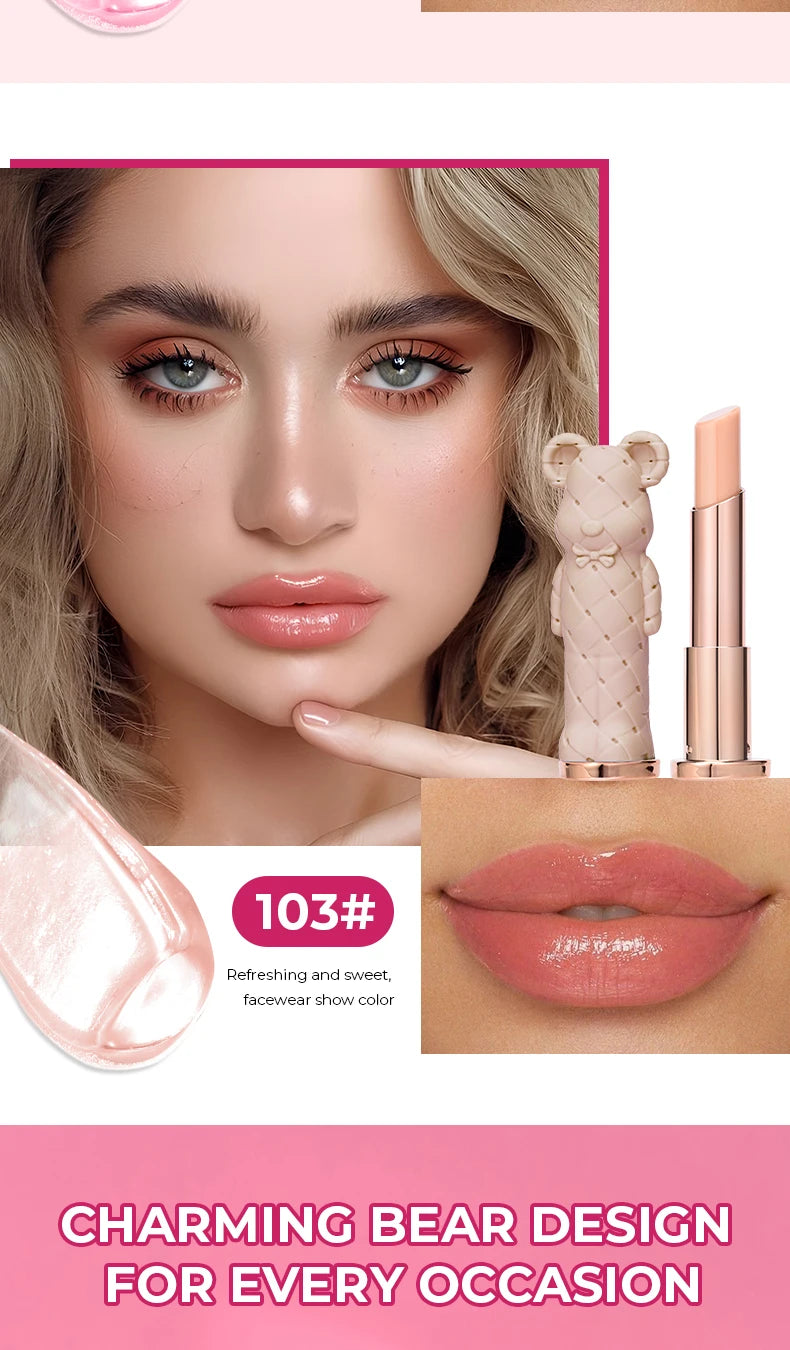 Beauty Glazed Bear Moisturizing Lipstick,Colored Lip Balm,Nourishing Lip stick,Easy To Color,Watery -
