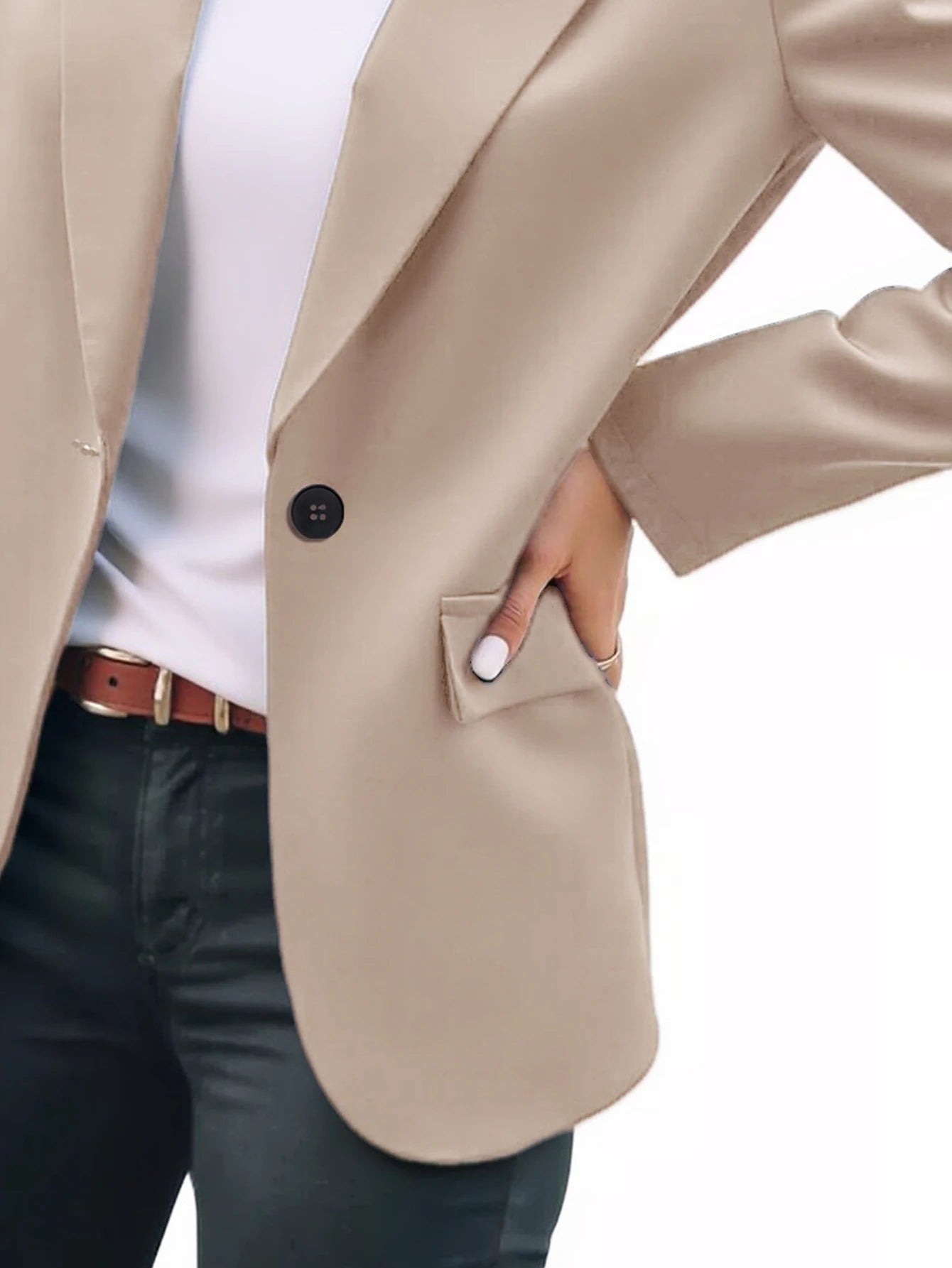 Women's Blazers 2025 Chic Solid Black Jacket Woman Long Sleeve Notched Lapel Regular Fit Blazer Plus Size Suit Jacket Office -