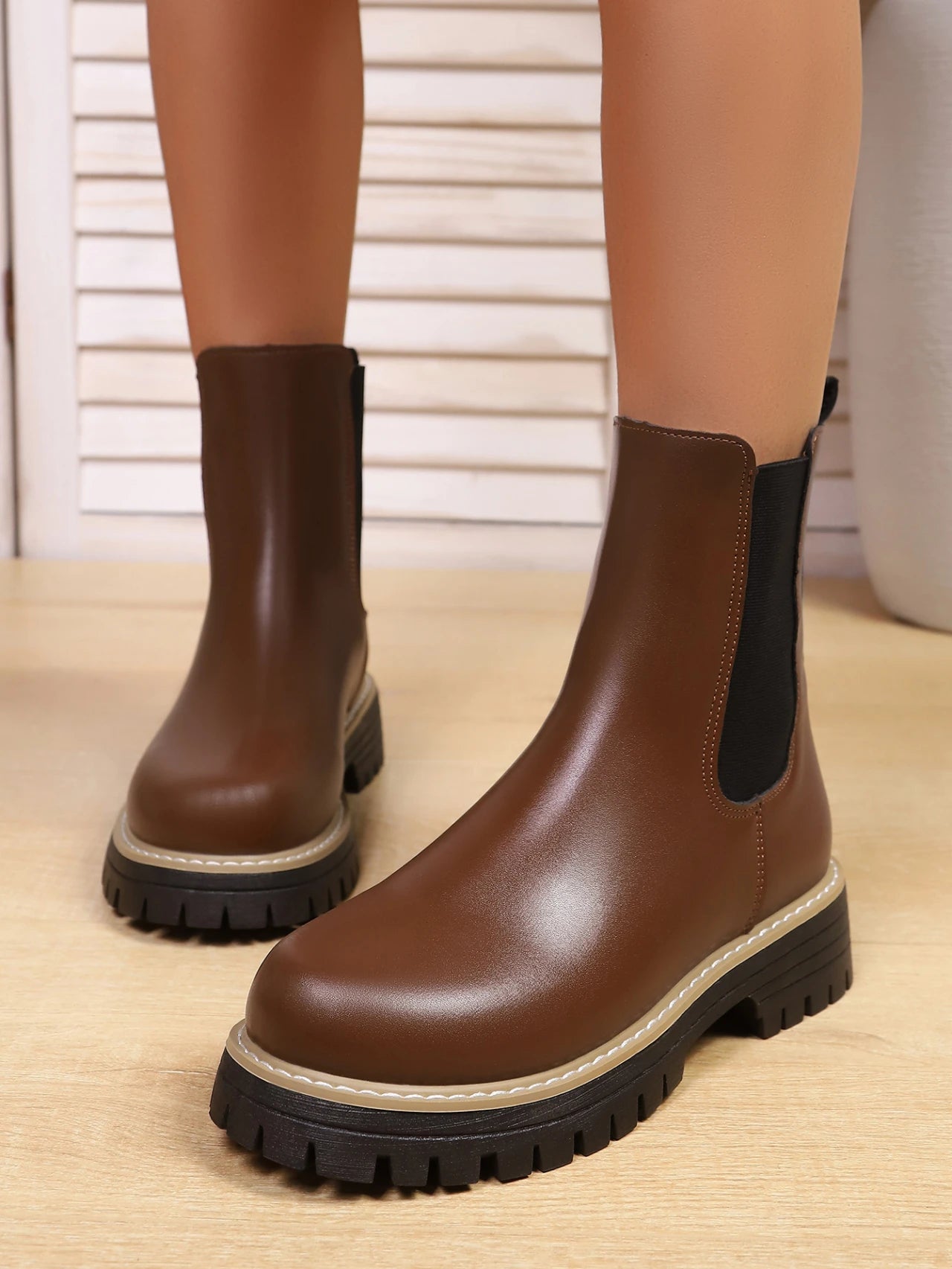 Shoes for Women Autumn and Winter New Round Toe Low Heel Women Boots Chelsea Motorcycle Boots Solid Color Casual Women Shoes 43 -