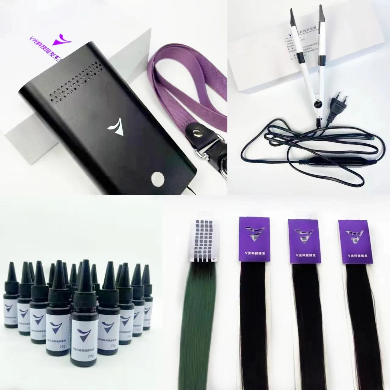 V-Light Technology Hair Extension Machine white Hair Extension Tools Kit Set with V light Hair extension glue -