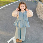 Children's Clothing Sets Girls Denim Vest + Long Sleeve Shirt + Wide Leg Pants Three-piece Suit Toddler Kids Boutique Clothes -