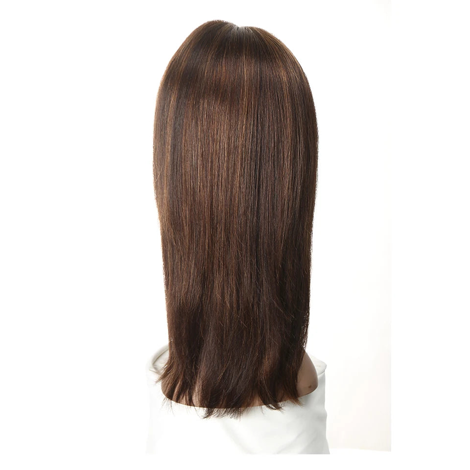 Turn heads with this sleek 18-inch 13x4 lace front Brazilian hair wig—straight, colored, and highlighted for a flawless, natural look! -