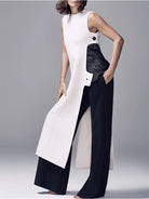 Fashion Plain Crew Neck Sleeveless Button Slit Dress Sexy Vintage Casual Chic Summer Slim Single Button High Street Long Dress -