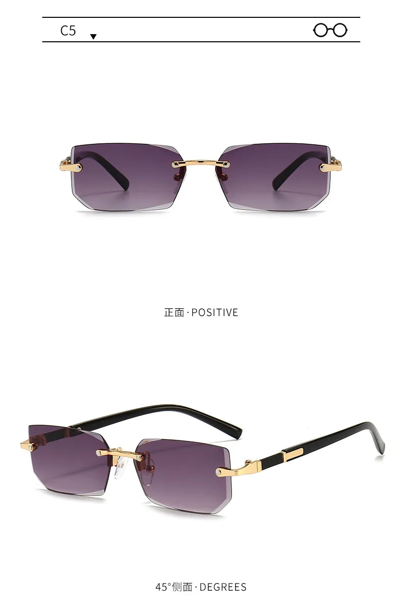 Rimless Sunglasses Rectangle Fashion Popular Women Men Shades Small Square Sun Glasses For Female Male Summer Traveling Oculos -