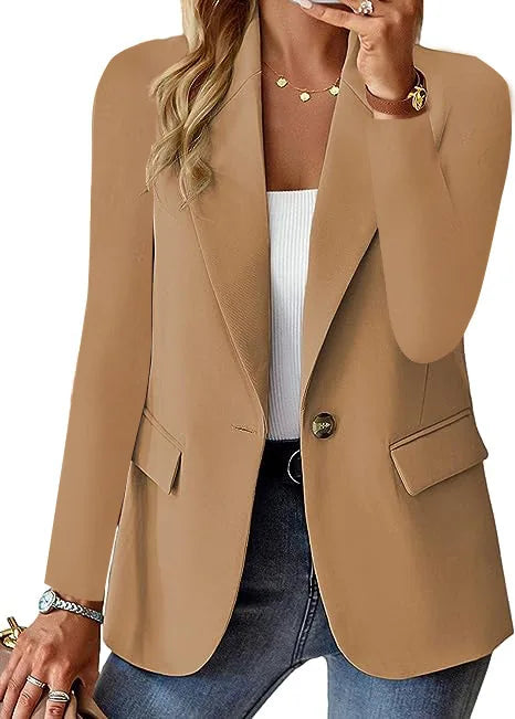 Women's Long Sleeve Blazers, Simple Button Pocket, White, Office, Commuter, Monochromatic, New -
