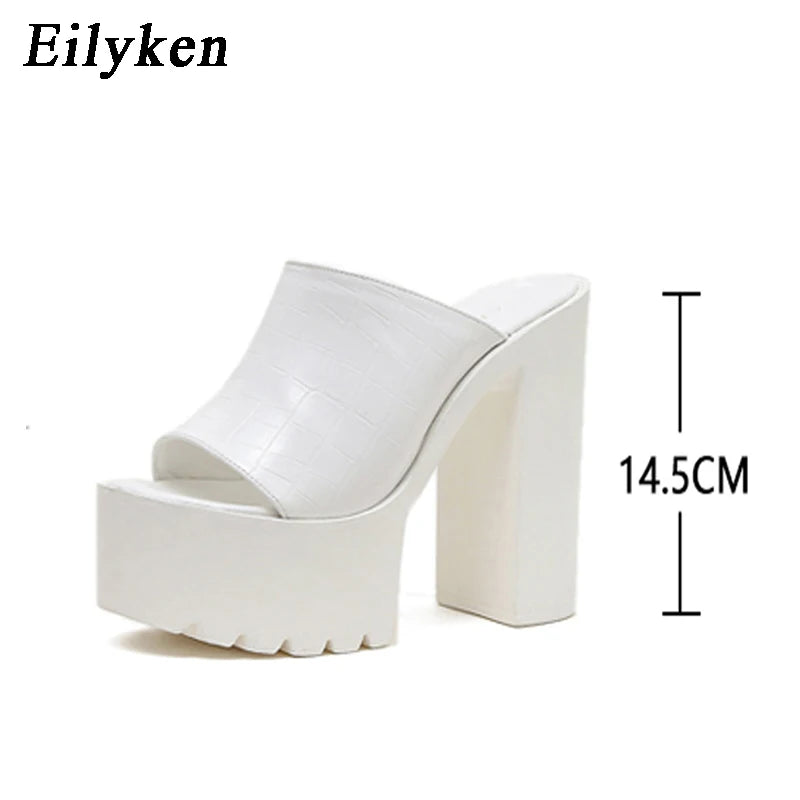 Eilyken Designer Open Toe Women Slippers Fashion Platform Concise Gladiator Party Shoes Female Square High Heels Sandals -
