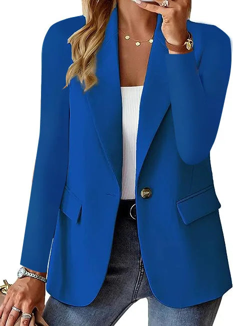 Women's Long Sleeve Blazers, Simple Button Pocket, White, Office, Commuter, Monochromatic, New -
