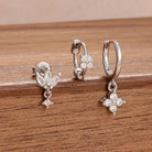 3PCS Stainless Steel Zircon Flower Earring Set for Women -