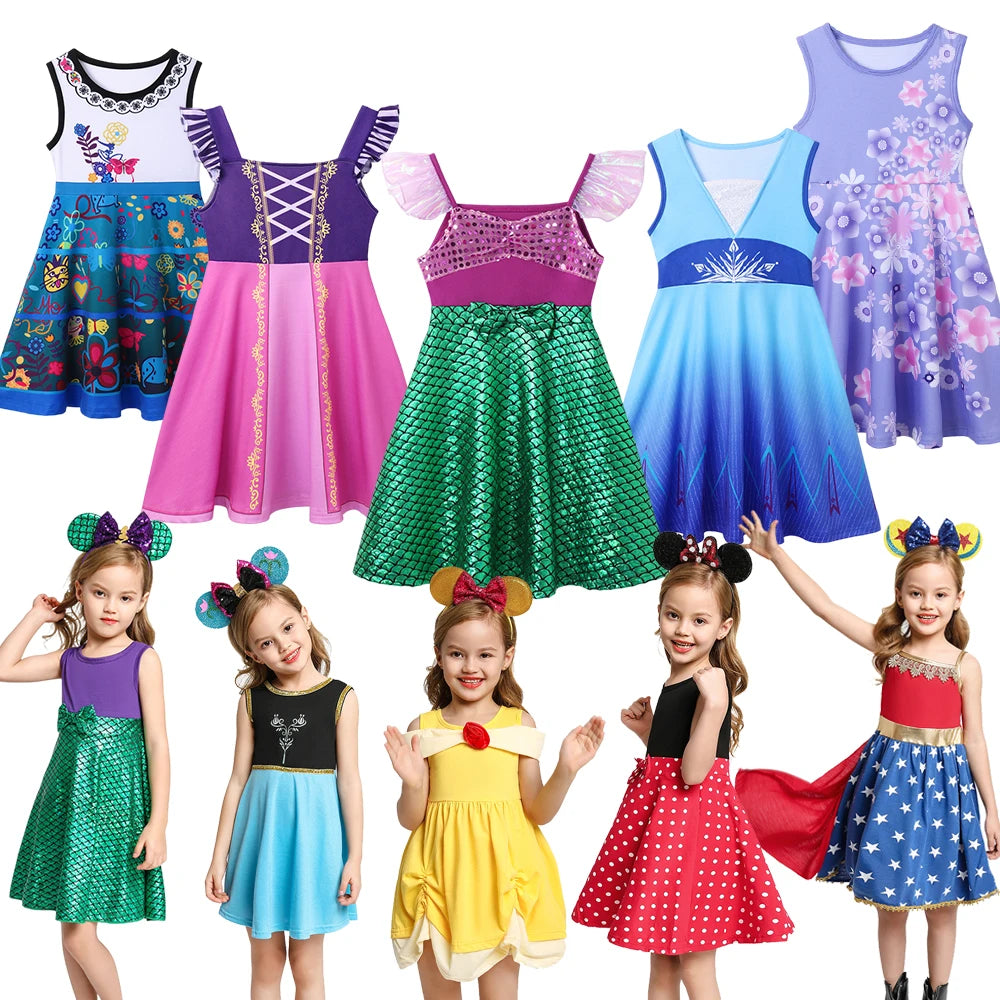 Summer Casual Dress for Girls Mermaid Dress One-Shoulder Sling Short Sleeve Cosplay Princess Costume Casual Vest 2-10 Years -
