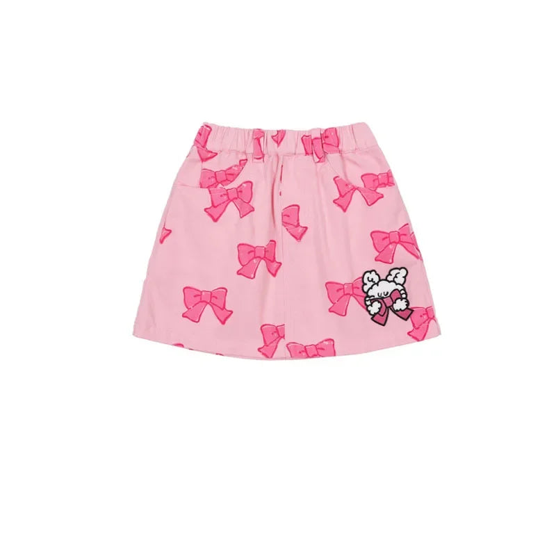 Children's Clothes 2025BE Knitwear Cardigan Skirts Baby Girls Autumn Winter Princess Bow Printed Dress Clothings KIDS AM Korean -