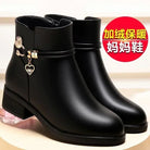 Winter Boots Women's Waterproof Warm Leather Mother Cotton Boots Fashion Black Mid heel Plush Snow Boots Soft Sole Short Boot -