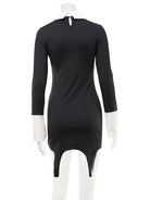 Turn-down Collar Solid Patchwork Long Sleeve Dress -