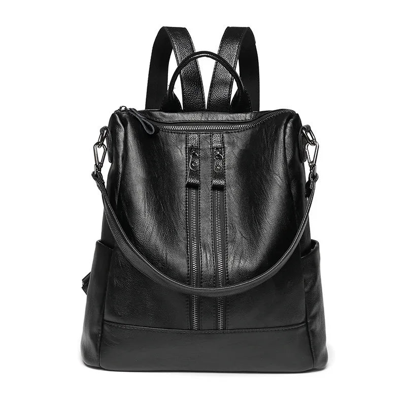 Enhance your style with this vintage leather-textured backpack. Featuring a quilted design, solid color, large capacity, adjustable straps, and secure zipper closure, it's a versatile and chic accessory for any outfit. -