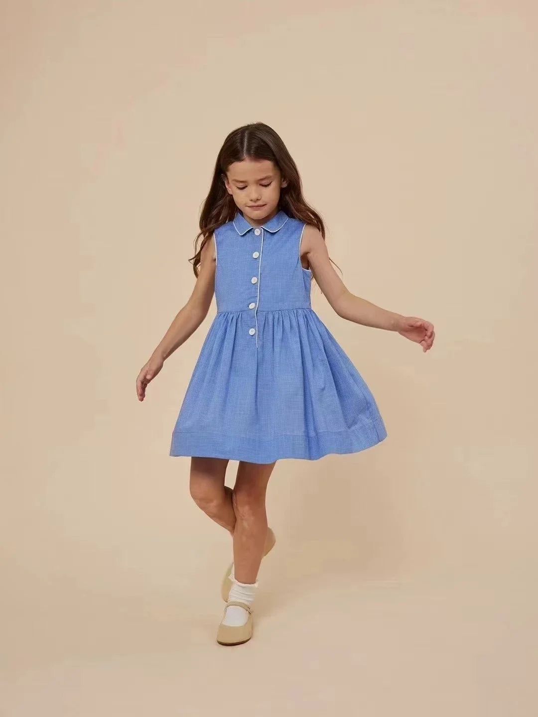 2025 New Kids Clothes Daily Wear Smocked Girls Dress Cotton ChildrenVacation Outfits Summer Casual Green Dresses Matching -