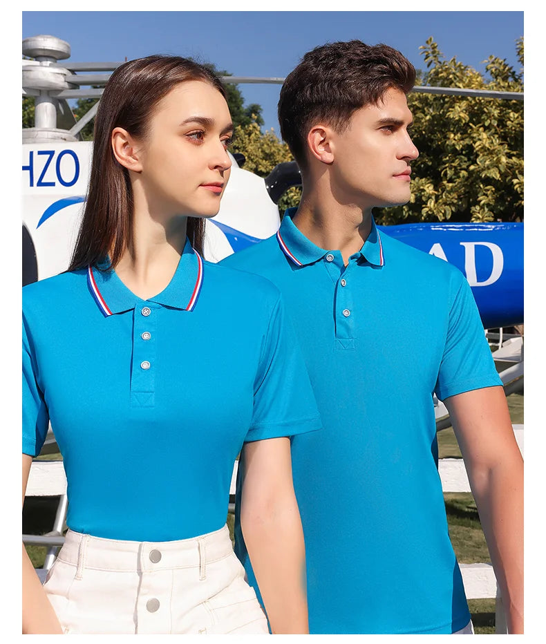 New Summer Men's and Women's Casual Collar T-shirt Breathable Short Sleeved Polo Shirt -