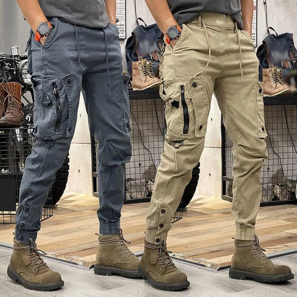 Cargo Pants for Men - Multi-Pocket Elastic Waist Casual Trousers -