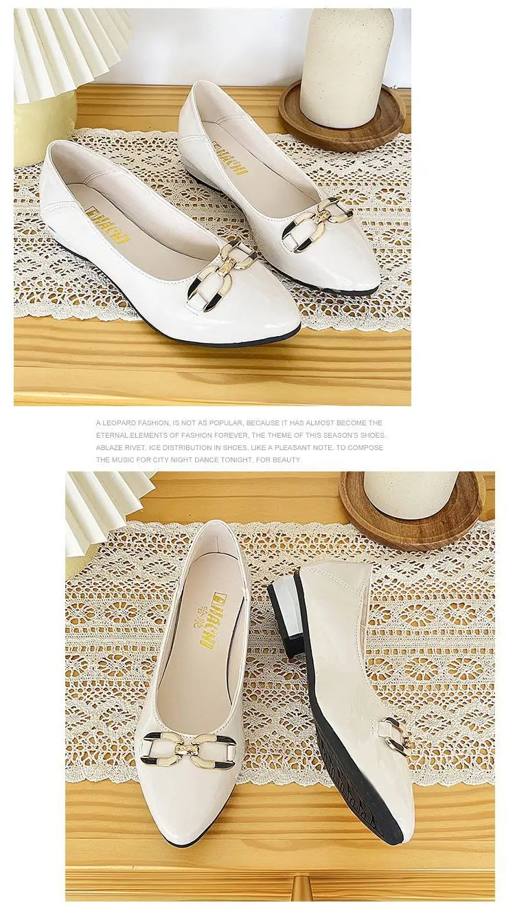 Shoes for Women Fashion Pointed Toe Patent Leather Low Heel Single Shoes Lady Slip on Classic Comfort Office Shoes Zapatos Mujer -