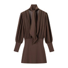 Brown Dress for Women Backless Slim Fit Long Sleeve -