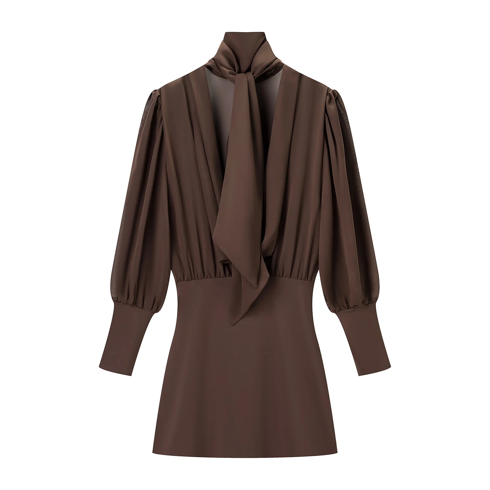 Brown Dress for Women Backless Slim Fit Long Sleeve -