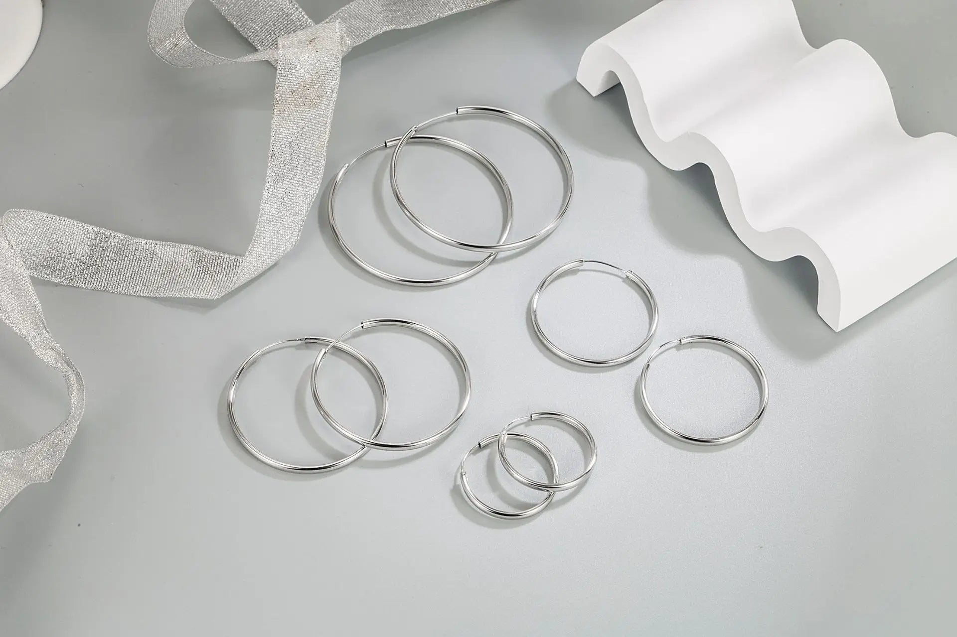 Sterling Silver 3MM Thick 3/4/5/6CM Hoops Earrings -
