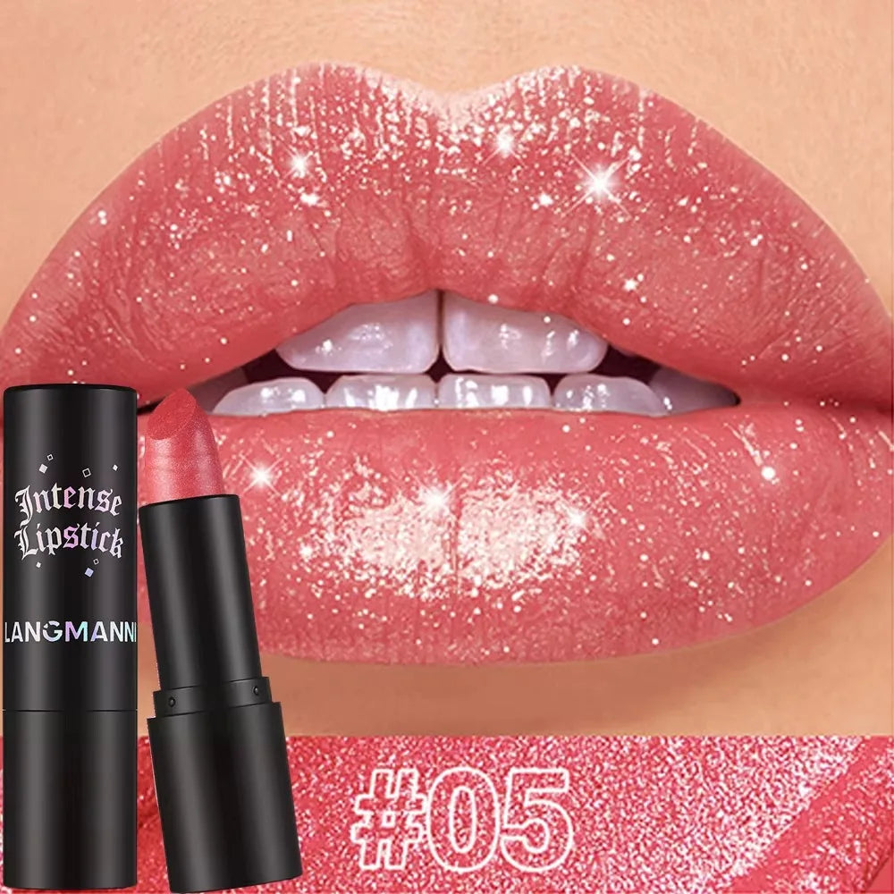 Chocolate Brown Luxurious Metallic Glitter Lipstick Long-Lasting Waterproof Non-Fade Shimmery Pearl Sparkling Lip Gloss Makeup -