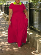 Plus Size Women Casual Dress Loose Solid Color High Waisted Short-sleeved Round Collar Ladies Dresses 4XL 5XL -