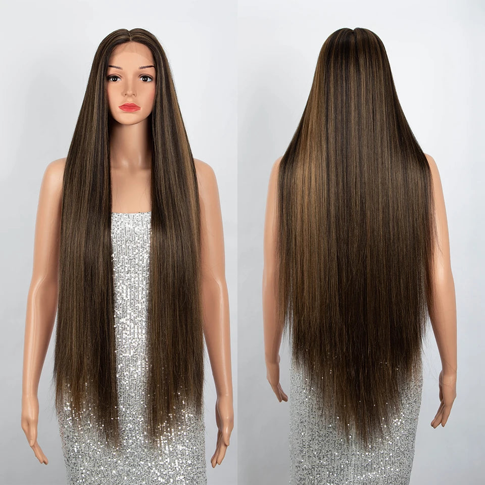 Make a bold statement with this super long 38 straight lace front wig—featuring a stunning Lolita pink and blonde blend, perfect for cosplay and standout style! -