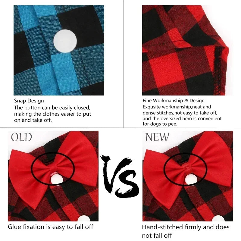 Dress your pet in a stylish plaid and striped shirt—perfect for adding a touch of sophistication to your furry friend's wardrobe! -