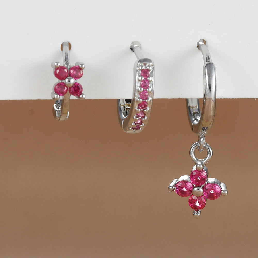3PCS Trendy Stainless Steel Flower Drop Earring Set -