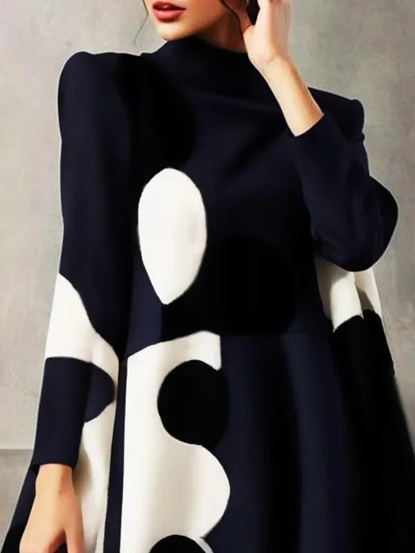 Yeezzi 2025 New Spring Women's Polka-Dot High-neck British Style Evening Mini Dresses Long Sleeves Elegant A-Line Party Dress -