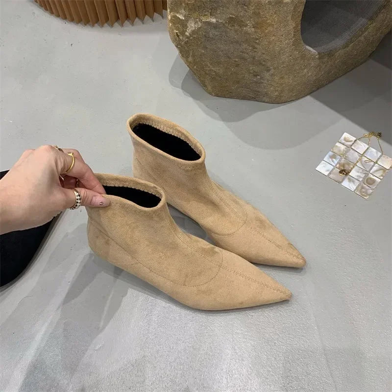 Shoes for Women 2025 High Quality Elegant Ankle Women's Boots Fashion Back Zipper Solid Office and Career Sexy Pointed Toe Boots -