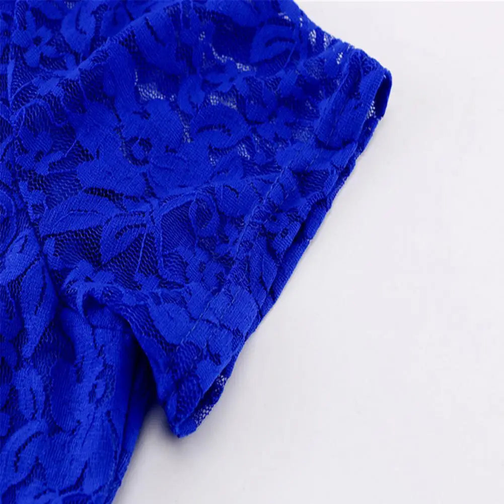 Make a chic statement with this elegant women's dress featuring an O-neck design, transparent lace, and hollow detail—a perfect choice for a sophisticated and stylish look. -