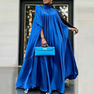 Plus Size 5XL VONDA 2023 Women Stand Collar Elegant Satin Dress Long Bat Sleeve Evening Pleated Maxi Sundress Casual Solid Robe -
