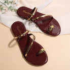 Wine Red Clip Toe Non Slip Slides Flats -