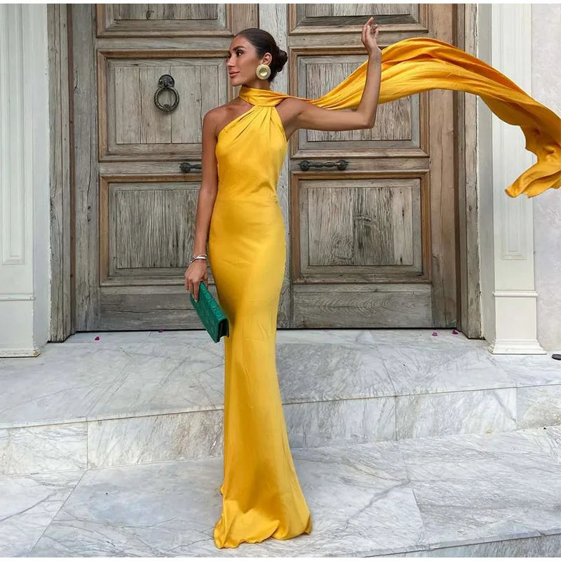 Elegant Ribbon Halter Dress -