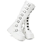 GIGIFOX Goth Metal Buckle Combat Mid-Calf Boots For Women Round Toe Platform Chunky High Wedges Cool Fashion Motorcycle Boots -