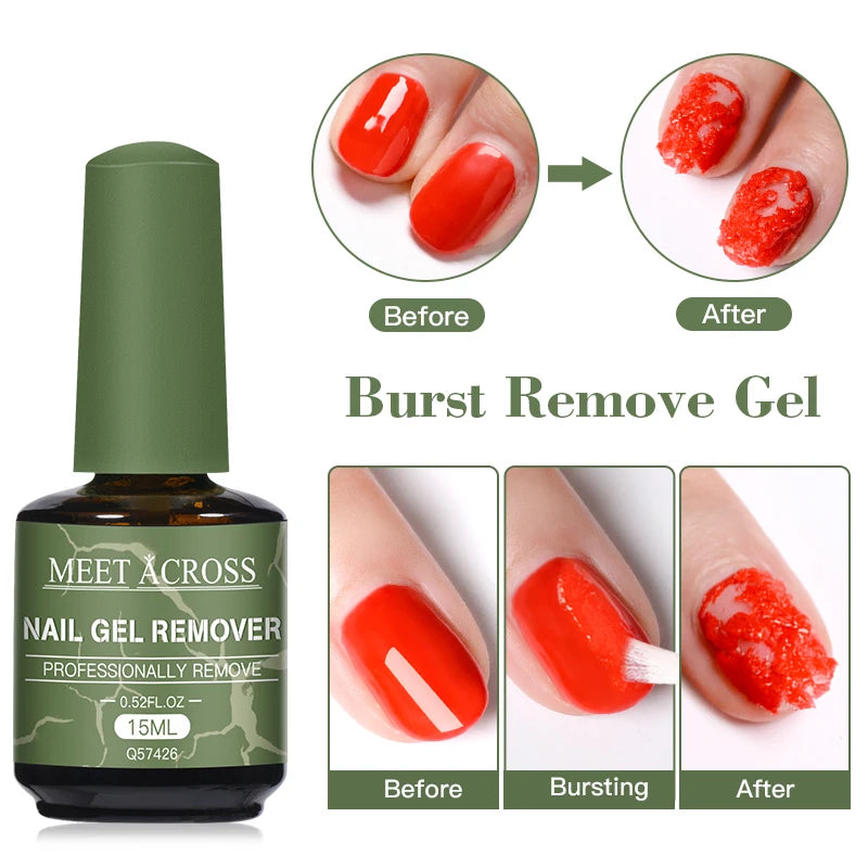 MEET ACROSS 15ml Magic Fast Nail Gel Polish Remover Clean UV Soak Off Semi Permanent Varnish Nail Art Removal Tools Manicure -