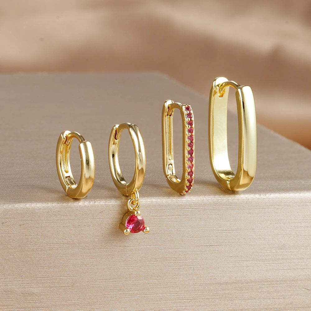4PCS Luxury Gold Plated U-shape Hoop Earrings -