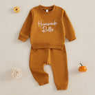 Toddler Girl Boy Thanksgiving Outfits Letter Embroidery Long Sleeve Sweatshirt with Elastic Waist Solid Pants 2Pcs Set -