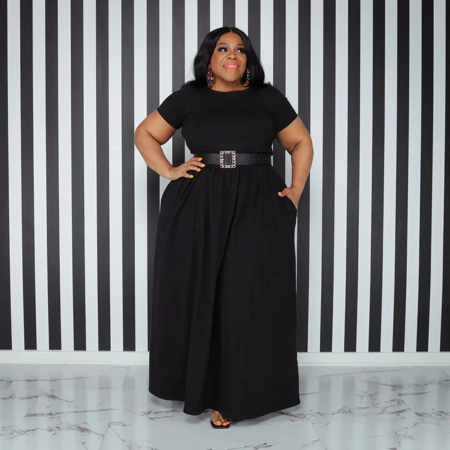 Plus Size Women Casual Dress Loose Solid Color High Waisted Short-sleeved Round Collar Ladies Dresses 4XL 5XL -