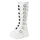 GIGIFOX Goth Metal Buckle Combat Mid-Calf Boots For Women Round Toe Platform Chunky High Wedges Cool Fashion Motorcycle Boots -