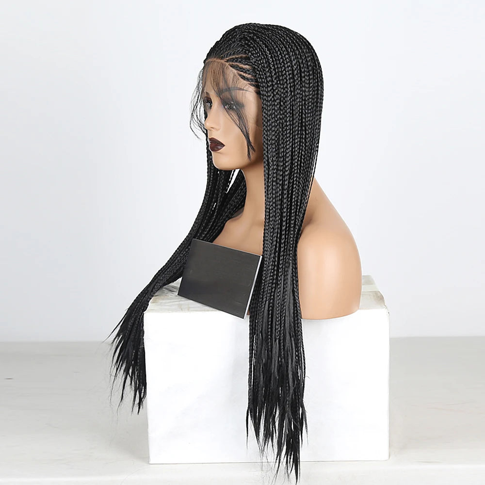 Enhance your style with this 13x4 lace front braided box braids wig—a fashionable and versatile choice for a trendy and chic hairstyle. -