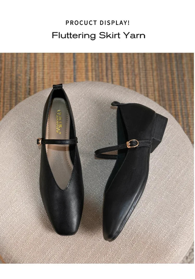 Woman Spring Casual Square Toe Low Soft Soled Shoes Lolita Ballerina Red Flats Female Elegant French Retro Buckle Mary Janes -